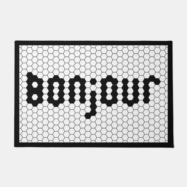 Paillasson Bonjour Faux Hex Tile Black & White (Devant)