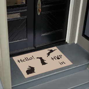 Paillasson Bonjour houblon dans l'accueil avec le lapin au