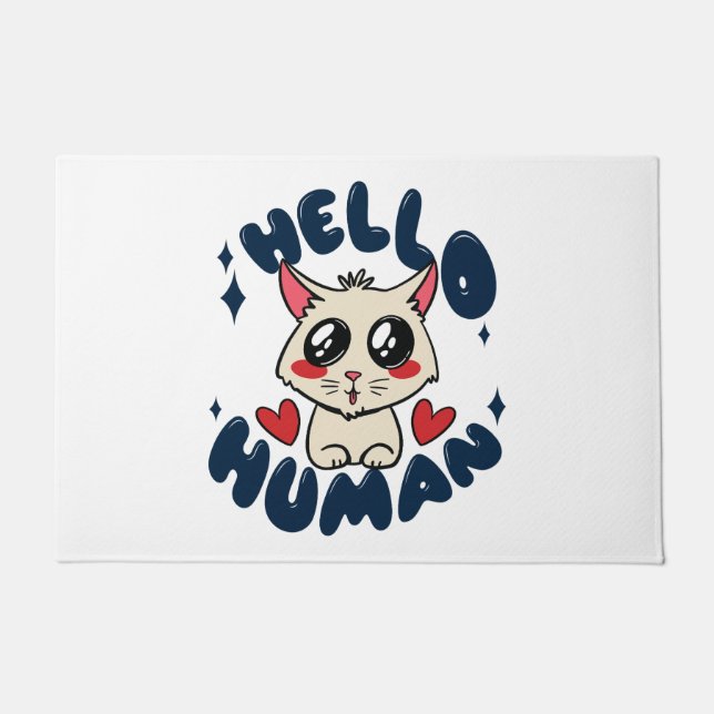 Paillasson Bonjour humain Chat Mignon (Devant)