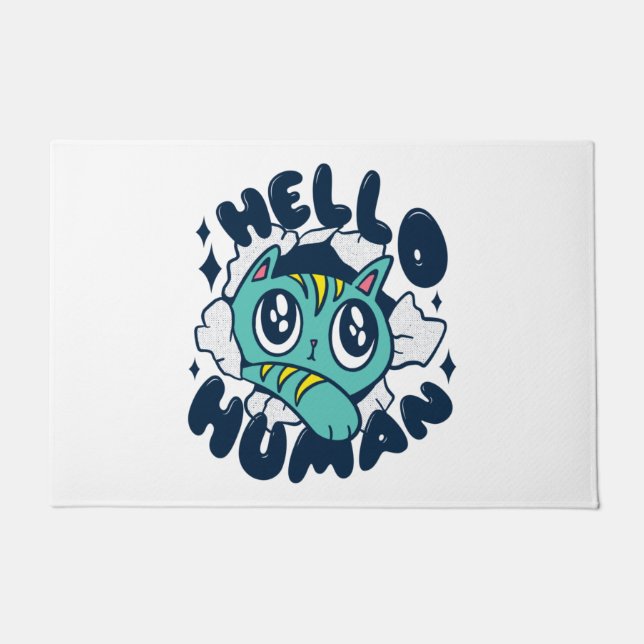 Paillasson Bonjour humain Chat Mignon (Devant)