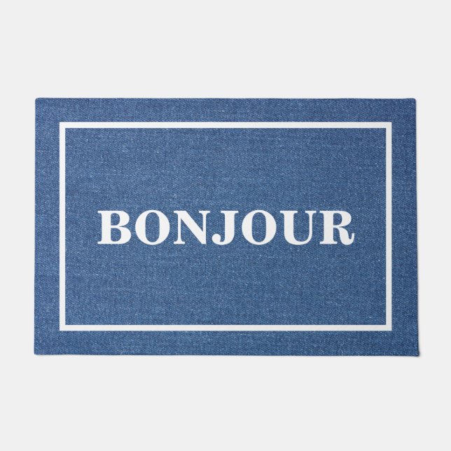 Paillasson BONJOUR PERSONNALISABLE Jjeans bleu textile d'orig (Devant)