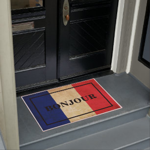 Paillasson BONJOUR PERSONNALISABLE texte sur le drapeau vinta