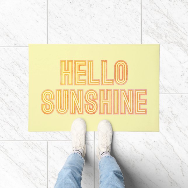 Paillasson Bonjour Sunshine Retro Typographie Jaune Porte Mat (Intérieur)