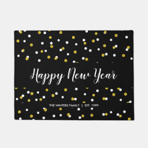 Paillasson Bonne année + nom de famille, confettis noirs d'o