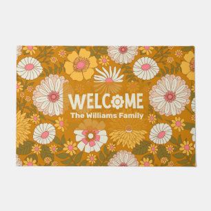 Paillasson Bonne "Bienvenue" Floral Jaune Famille Personnalis