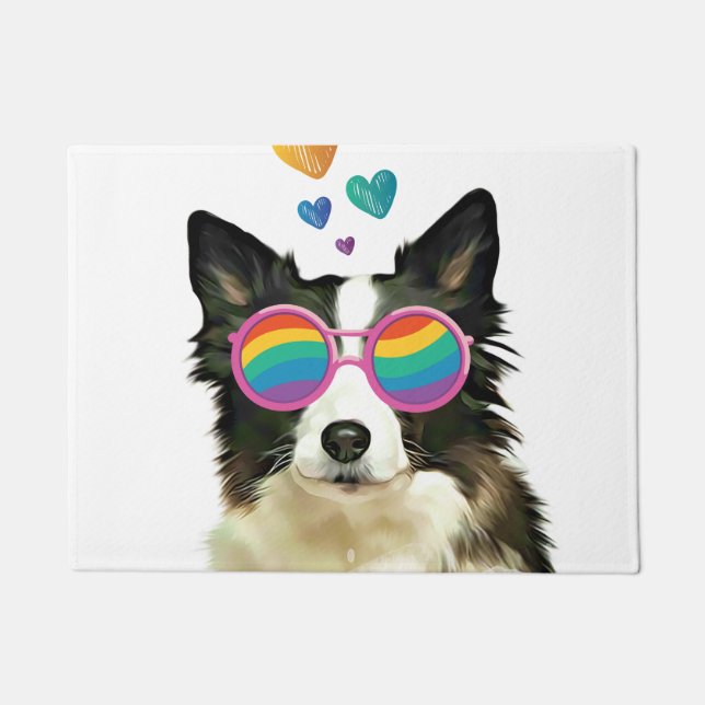 Paillasson Border Collie  Chien avec coeurs Saint-Valentin  (Devant)