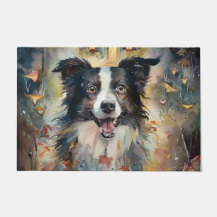 Paillasson Border Collie d'Halloween avec citrouilles effraya