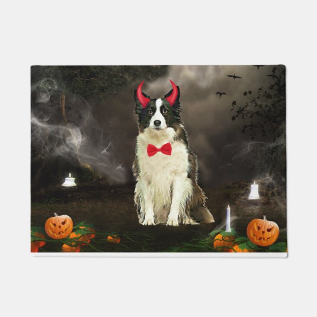 Paillasson Bordure Collie Chien dans le costume d'Halloween (Devant)