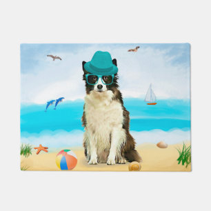 Paillasson Bordure Collie Dog sur la plage