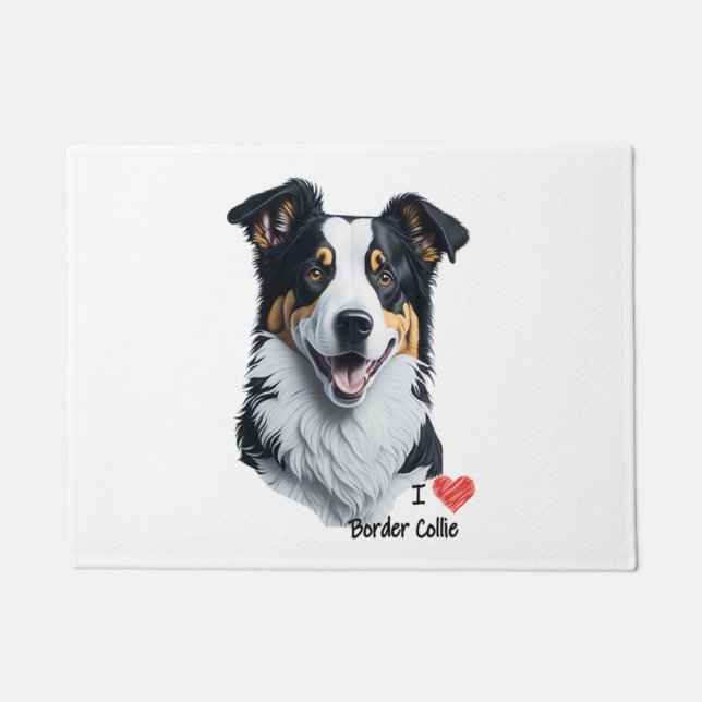Paillasson Bordure Collie face (avec le texte I Love) (Devant)
