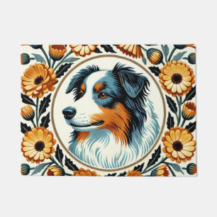 Paillasson Bordure Collie Jardin fleuri