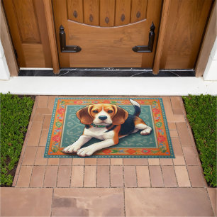 Paillasson Bordure colorée de chien Beagle 3D réaliste élégan