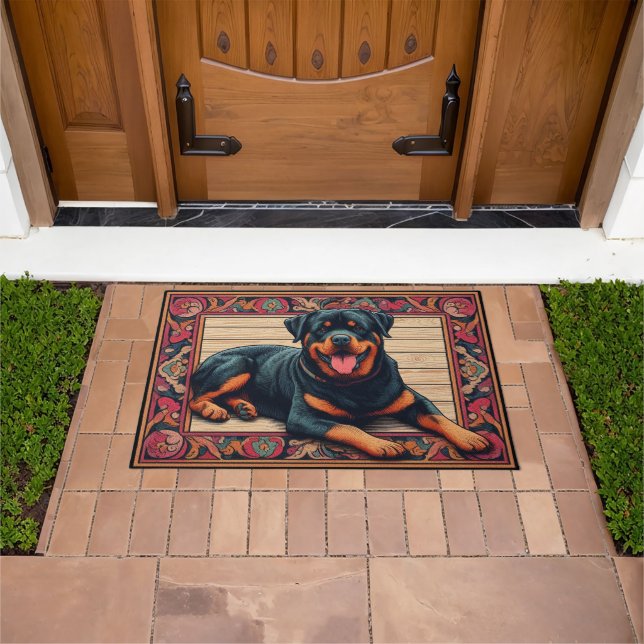 Paillasson Bordure colorée stylée Rotweiler Chien 3D (De plein air)