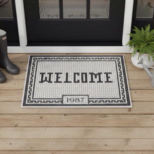 Paillasson Bordure de carreaux vintage noir et blanc personna