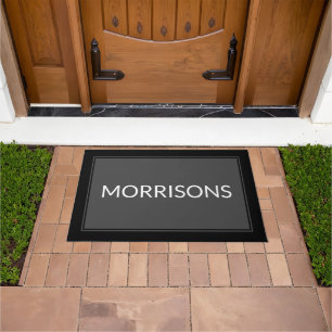 Paillasson Bordure de nom personnalisé moderne gris foncé bla