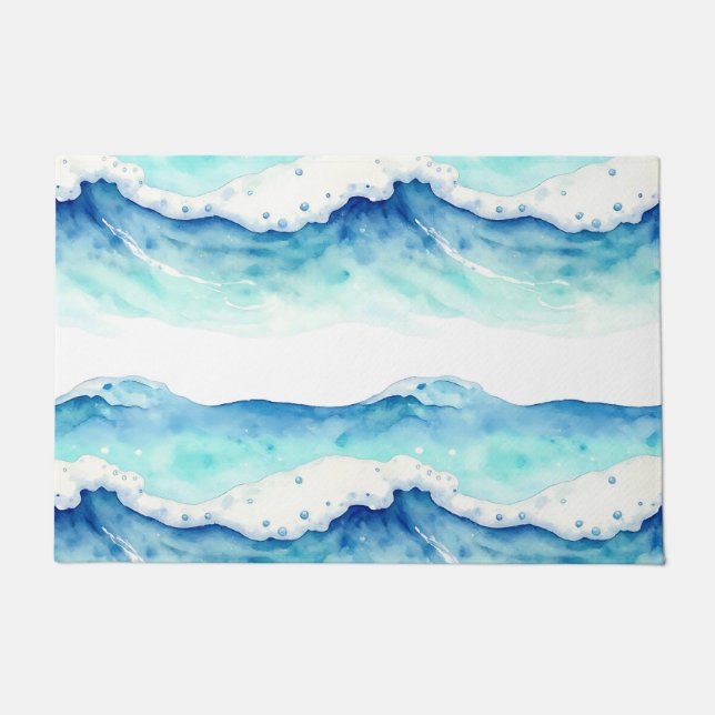 Paillasson Bordure de vagues océaniques à l'aquarelle (Devant)
