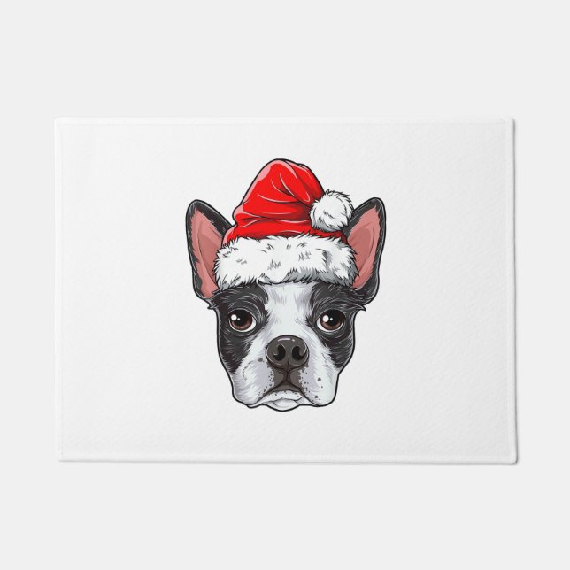 Paillasson Boston Terrier Chien de Noël Santa Hat Xmas Boys K (Devant)