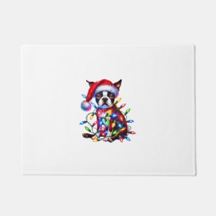 Paillasson Boston Terrier illuminations de Noël Santa Hat Chi