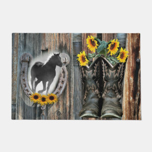 Paillasson Botte de cow-boy à cheval à la galopante Fleurs de