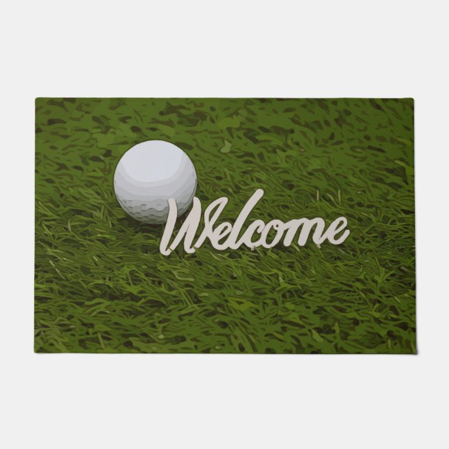 Paillasson Boule de golf avec bienvenue golfeur sur herbe ver (Devant)
