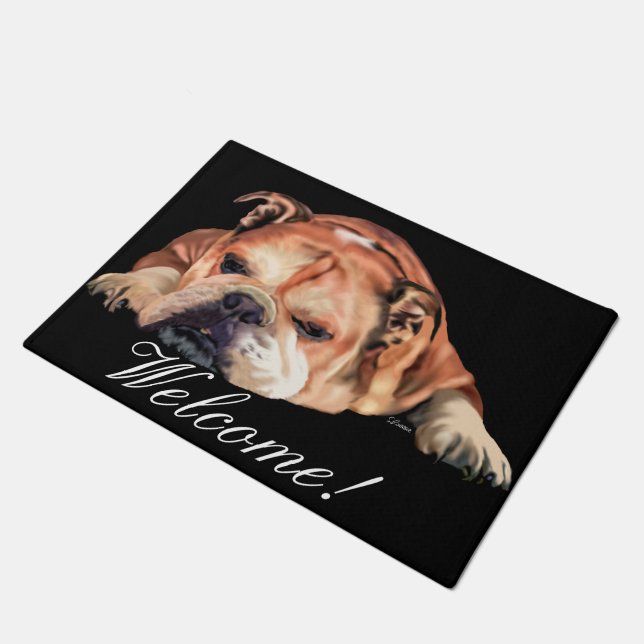 Paillasson Bouledogue anglais, Bienvenue (Incliné)