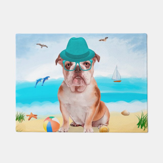 Paillasson Bouledogue anglais sur la plage (Devant)