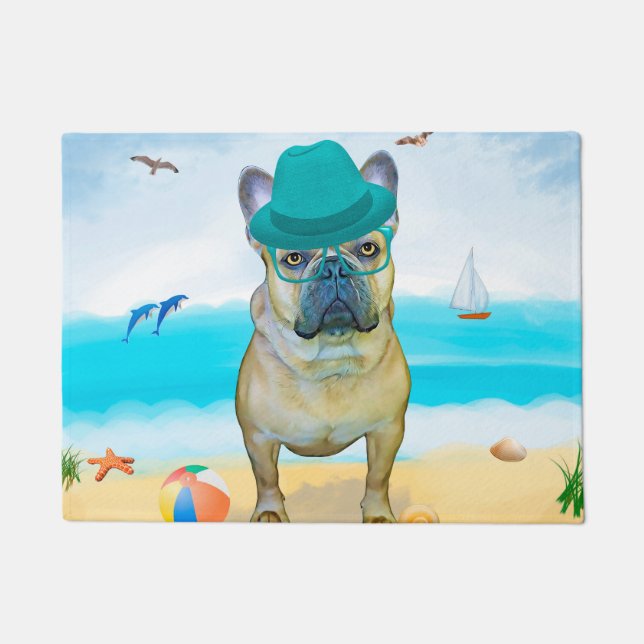 Paillasson Bouledogue français sur la plage (Devant)