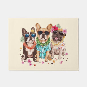 Paillasson Bouledogues français hawaïens Lei de fleurs
