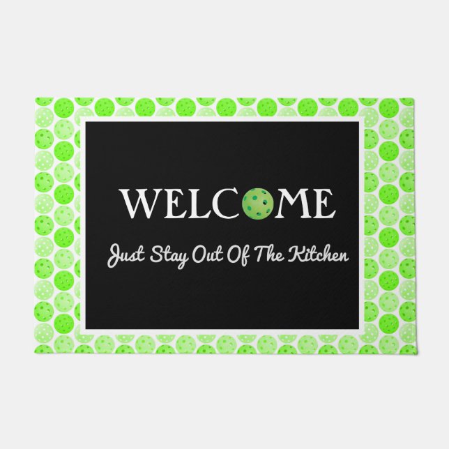 Paillasson Boules de Pickleball Vert, évitez la cuisine (Devant)
