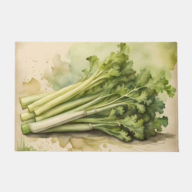 Paillasson Bouquet de céleri frais aquarelle (Devant)
