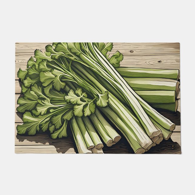 Paillasson Bouquet de céleri frais sur bois (Devant)