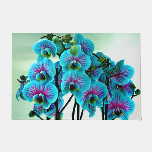 Paillasson Bouquet de fleurs d'orchidée bleue (Devant)