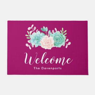 Paillasson Bouquet de fleurs rose et vert Pastel sur Magenta