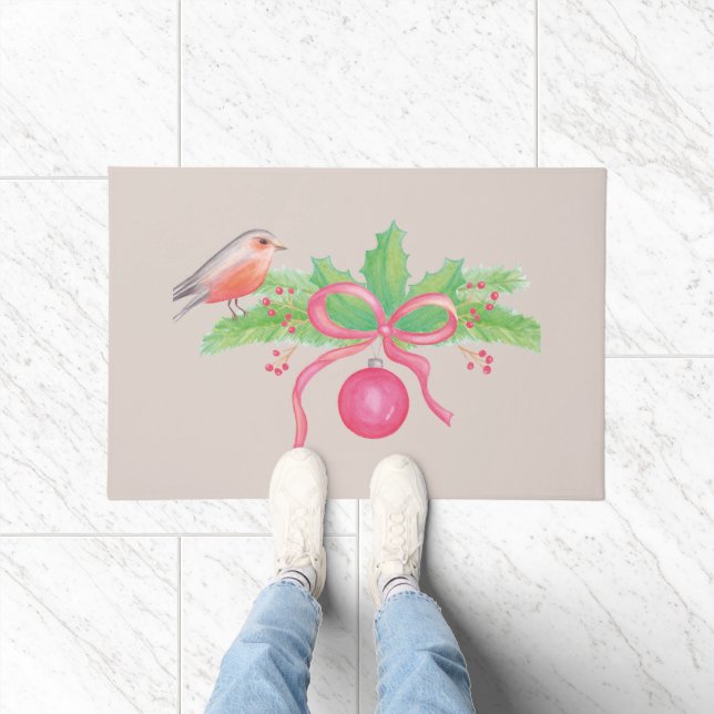 Paillasson Bouquet de Noël à l'aquarelle (Intérieur)