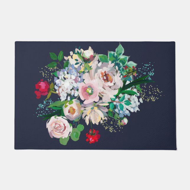 Paillasson Bouquet floral bleu marine (Devant)