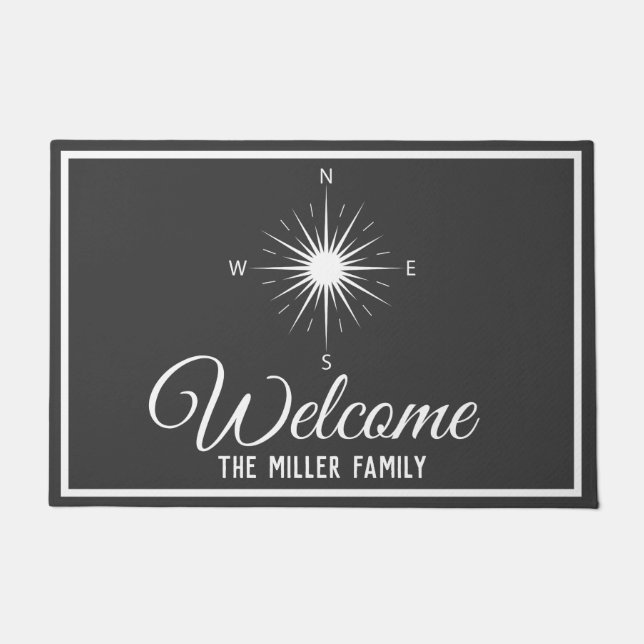 Paillasson Boussole gris-foncé et blanche nautique - (Devant)