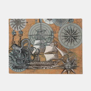 Paillasson Boussole Rose Vintage Nautique Octopus Ship