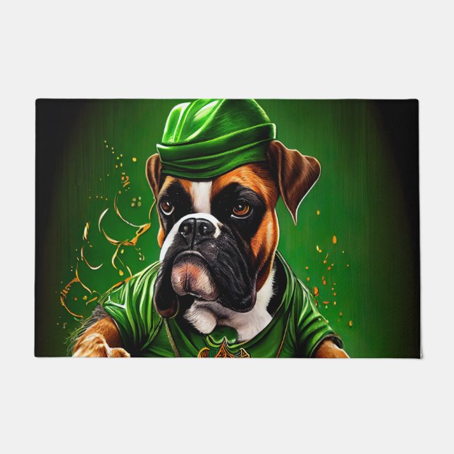 Paillasson Boxer Chien Conduite Vélo St. Patrick's Day (Devant)