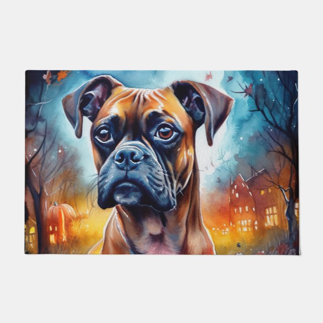 Paillasson Boxer d'Halloween avec citrouilles effrayant (Devant)