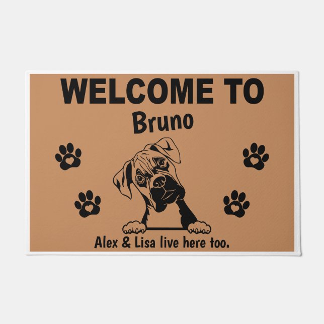 Paillasson Boxer Dog Welcome Home Funny Personalized Custom (Devant)
