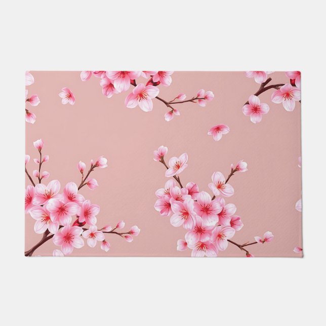Paillasson Branches de fleurs de cerisier rose motif (Devant)