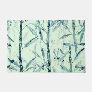 Paillasson Branches en bambou, blanc, vert, feuille, bambou