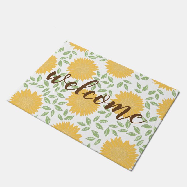 Paillasson Bright Rustic Country Sunflower Motif Bienvenue (Incliné)
