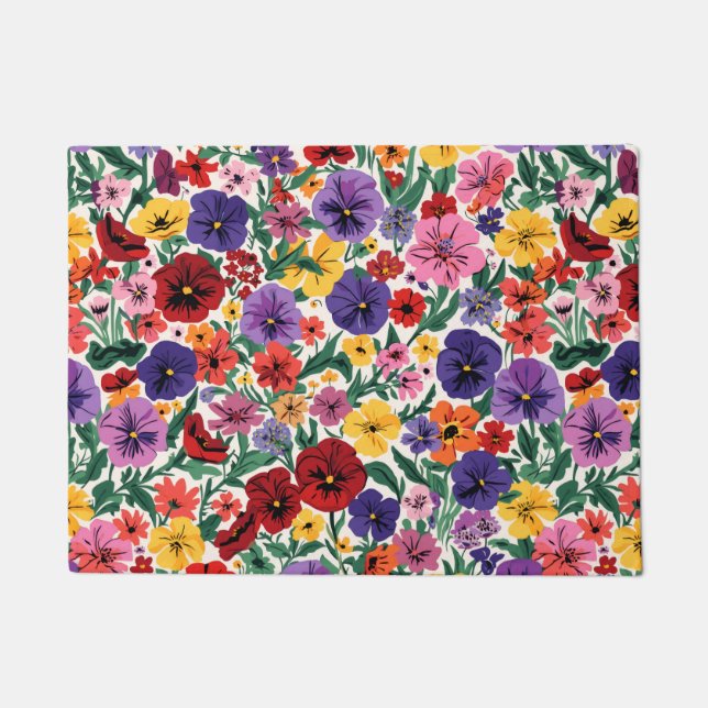 Paillasson Bright Spring Pansies Floral Garden Pattern (Devant)