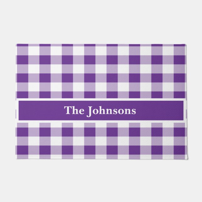 Paillasson Buffalo Check Plaid Purple and White Personnaliser (Devant)
