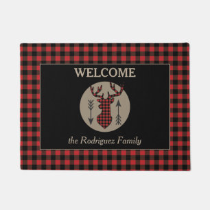 Paillasson Buffalo Plaid Motif Deer Arrow Bienvenue