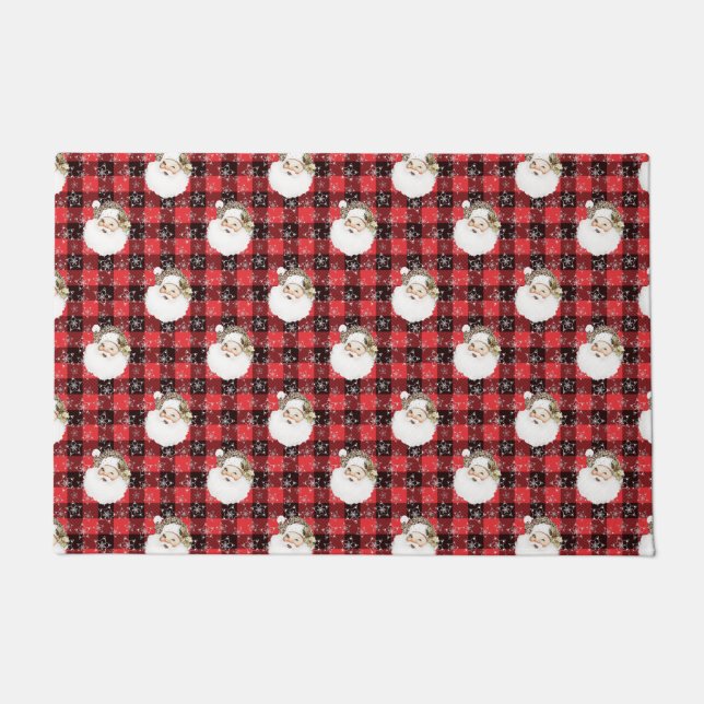 Paillasson Buffalo Plaid Père Noël avec Snowflakes & Stars (Devant)