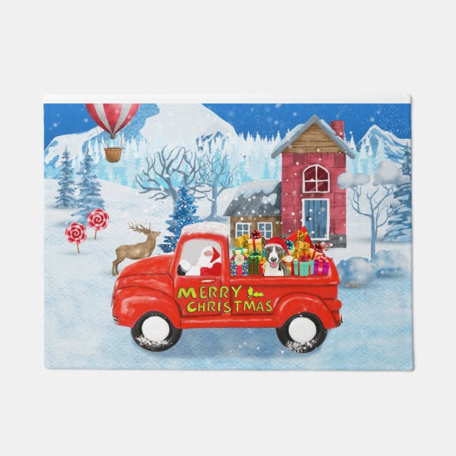 Paillasson Bull Terrier Chien à Noël Livraison Camion neige (Devant)