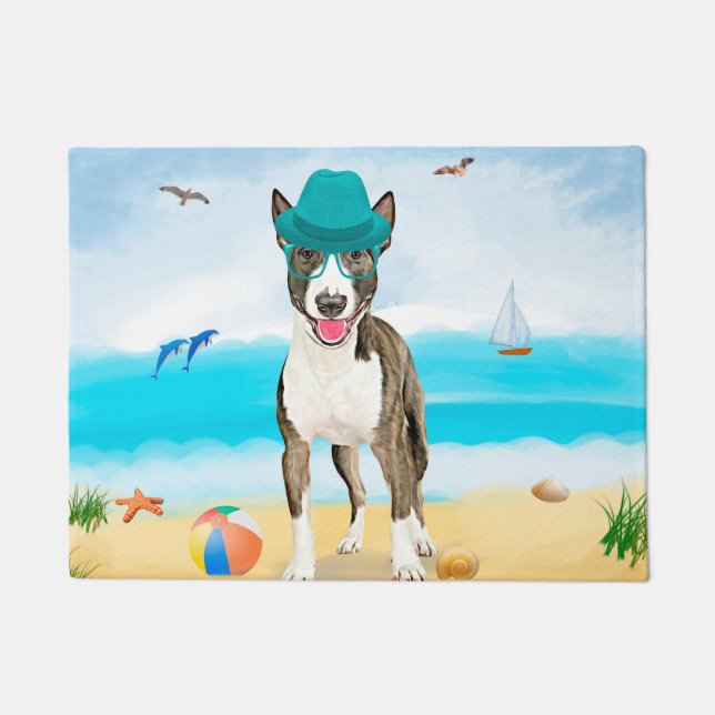 Paillasson Bull Terrier sur la plage (Devant)