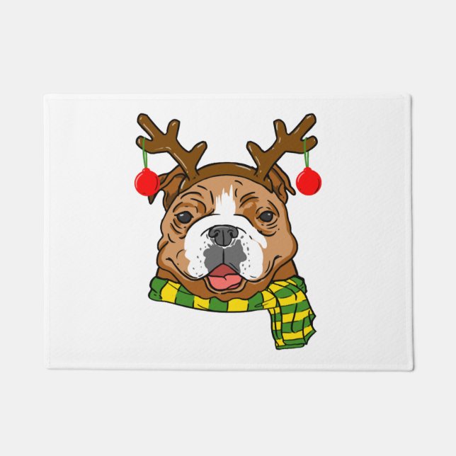Paillasson Bulldog Xmas Reindeer Horns Amoureux des chiens No (Devant)